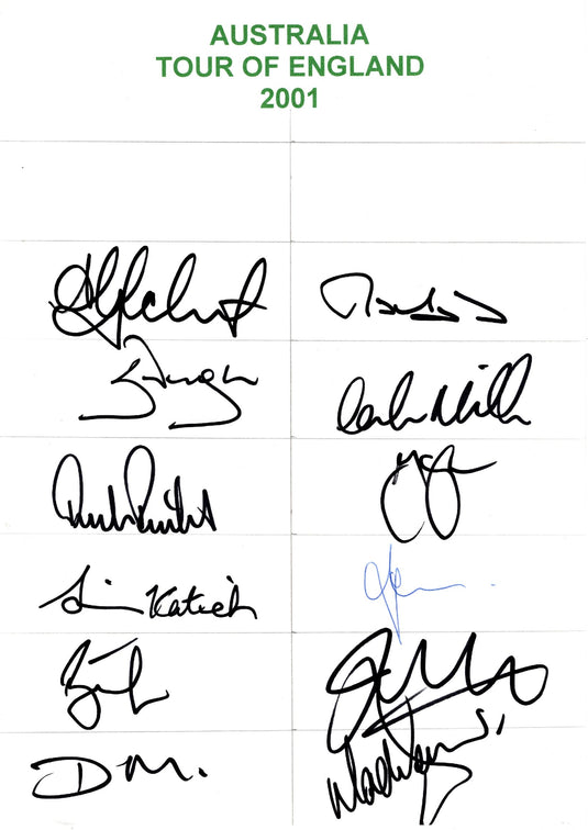 Australia Ashes 2001 Player Signed Teamsheet
