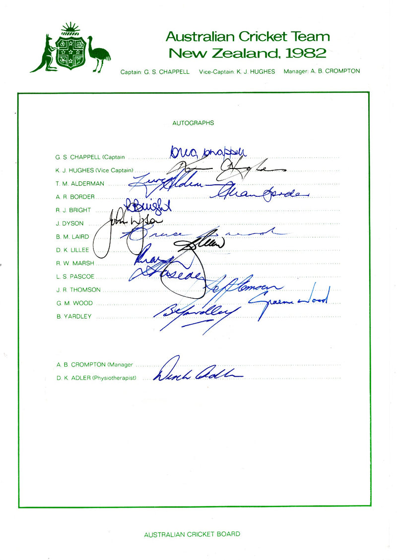 Load image into Gallery viewer, Australia Tour of New Zealand 1982 Personally Signed Teamsheet
