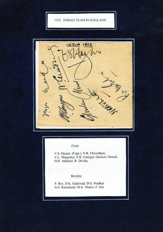 India 1952 Tour of England Team Signed Autograph Page