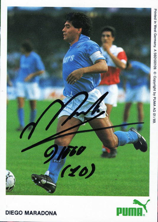 Diego Maradona Personally Signed Official Puma Postcard (1989)