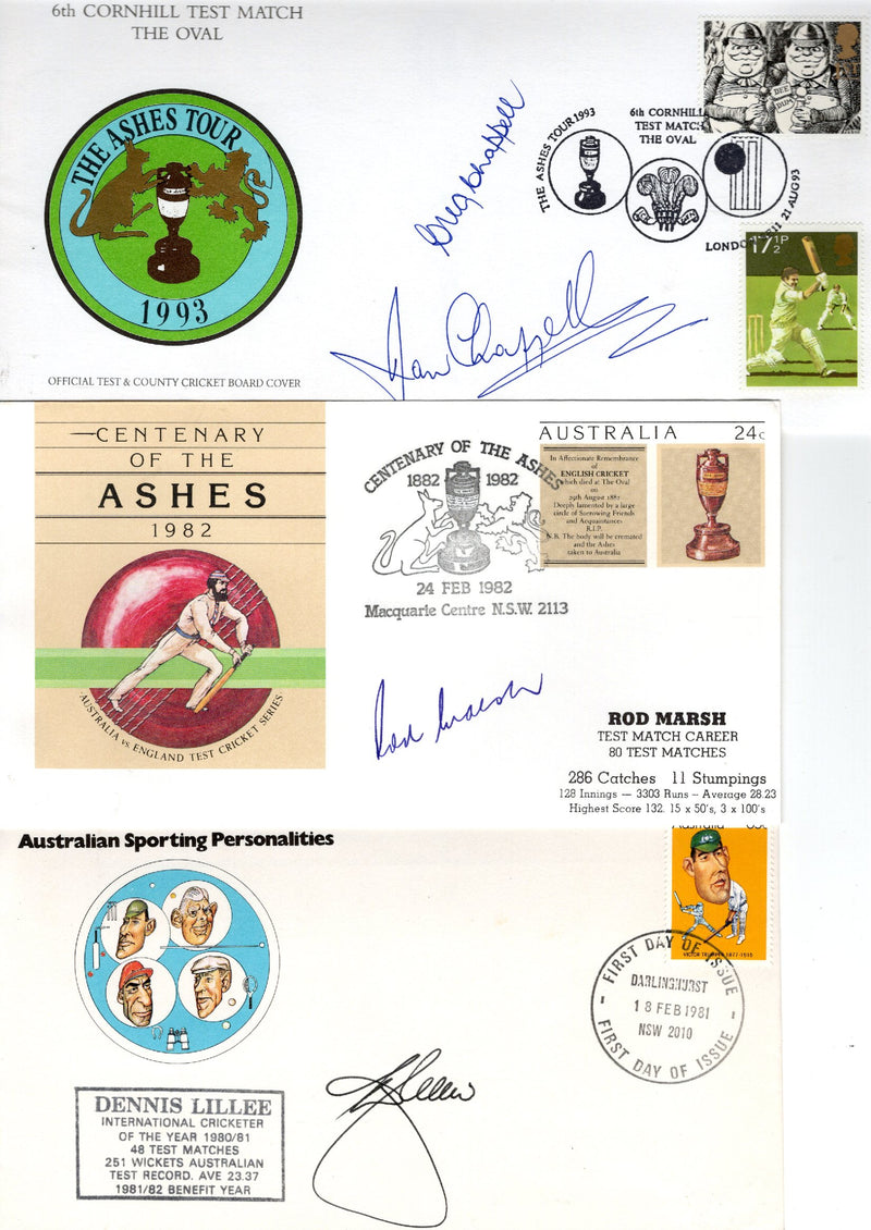 Load image into Gallery viewer, Aussie Cricket Legends of the 70s &amp; 80s - Lillee, Marsh, I &amp; G Chappell, Signed Collection
