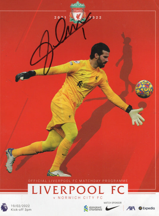 Alisson Becker & Mohamed Salah Personally Signed Liverpool Program Pages