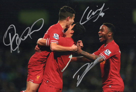 Liverpool FC - Luis Suarez, Raheem Sterling & Philippe Coutinho signed Celebration Photo