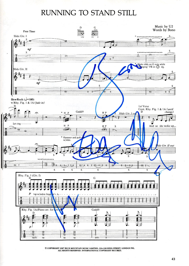 Load image into Gallery viewer, U2 Personally Signed "Running to Stand Still" Song page
